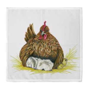 Thee- handdoek Kip met konijntje & kuikens